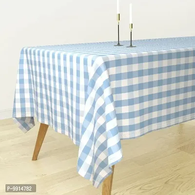 AJS Living Mercerised Fabric Cotton TC Checks/Blocks Design Rectangle 8 Feet Table Cloth Cover for Home/Office/Hotel Dining Bench, 6-8 Seater, 140 x240 cm, Blue Square-thumb2