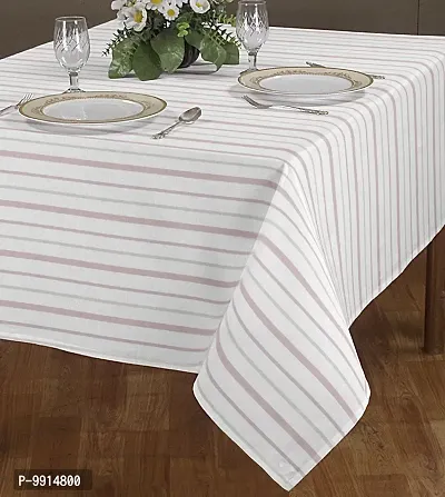 AJS Living Mercerised Striped Fabric Cotton Rectangular TC Stripes Design 6 Feet Table Cloth Cover 4-6 Seater, 140 x180 cm, Blue Lines-Pack of 1