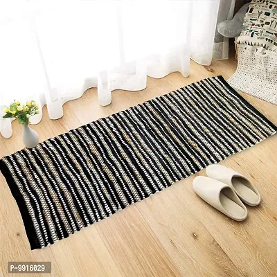 AJS Living Hand Woven Modern Rug or Bedroom, Living Room, Kids Room, Cotton Floor Rug Carpet Bedside Runner for Home (2.5 x 6 Feet, Black  White)-thumb0