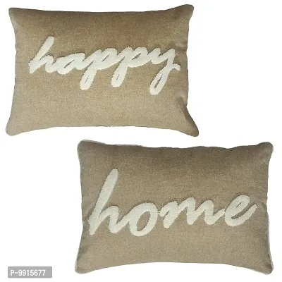 AJS Living Set of Cushion Cover Combo Happy Home Written Love Gifts Cushion Cover, Gift for Valentine Specail Ocassion Pillow, Takiya in 14 x 20 Inch