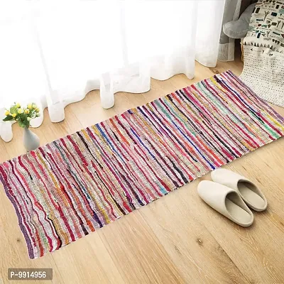 AJS Living Rectangle Cotton Rug Carpet, Multi Chindi Braid Runner Rug, Hand Woven  Reversible, Colour Vibrant Fabric Rags for Living/Dining Room Bedroom, White Chindi (2.6*6)