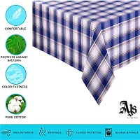 AJS Living Mercerised Fabric Cotton TC Checks/Blocks Design Rectangle 8 Feet Table Cloth Cover for Home/Office/Hotel Dining Bench, 6-8 Seater, 140 x240 cm, Blue Square-thumb1