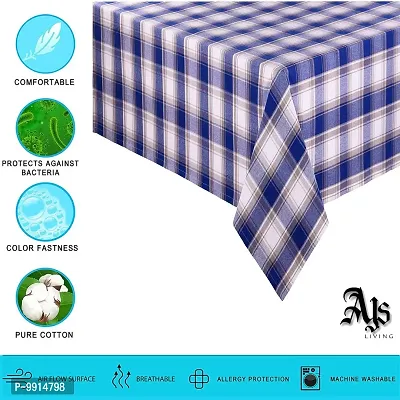 AJS Living Mercerised Fabric Cotton TC Checks/Blocks Design Rectangle 8 Feet Table Cloth Cover for Home/Office/Hotel Dining Bench, 6-8 Seater, 140 x240 cm, Blue Square-thumb2