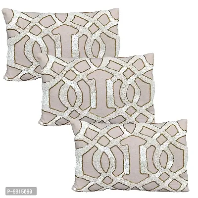 AJS Living Cushion Cover , Pillow for Home Office School Chair seat, Takiya of Elegant Embroidery, Takiya of and Beige Floral Cushions TC - 200, Set of 3, Size - 44 * 34 cm / 20 * 14 Inch-thumb0