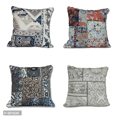 AJS Living Cotton Digital Decorative Print Combo of Cushion Cover with Filler, Latest Pattern Home Decor Pillow for Front Sofa Set (Pack of 4, 16x16 Inch, Design 01)