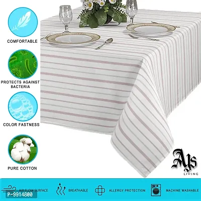 AJS Living Mercerised Striped Fabric Cotton Rectangular TC Stripes Design 6 Feet Table Cloth Cover 4-6 Seater, 140 x180 cm, Blue Lines-Pack of 1-thumb2