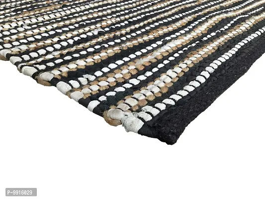 AJS Living Hand Woven Modern Rug or Bedroom, Living Room, Kids Room, Cotton Floor Rug Carpet Bedside Runner for Home (2.5 x 6 Feet, Black  White)-thumb3