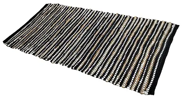 AJS Living Hand Woven Modern Rug or Bedroom, Living Room, Kids Room, Cotton Floor Rug Carpet Bedside Runner for Home (2.5 x 6 Feet, Black  White)-thumb1