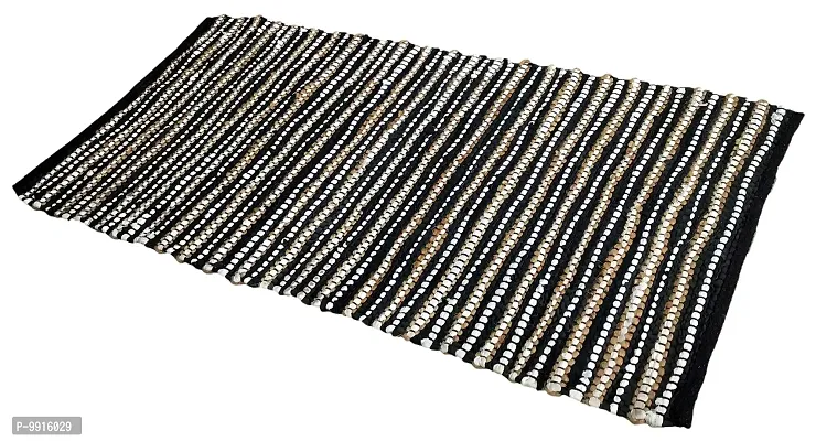 AJS Living Hand Woven Modern Rug or Bedroom, Living Room, Kids Room, Cotton Floor Rug Carpet Bedside Runner for Home (2.5 x 6 Feet, Black  White)-thumb2