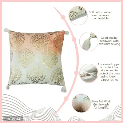 AJS Living Front Cotton Cushion Cover with Back Polyester Fabric Hand Embroidered, Decorative, Attractive, Beautiful & Elegant Sofa, Bed Room Size 18 x 18 Inch (Blush)-thumb2