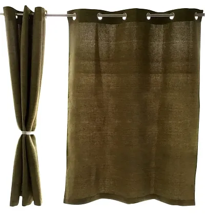 AJS Living Pure Cotton Curtain Solid Colour Curtains for Window - 5 Feet Long, Light Weight Filtering Blackout in Living Room/Bedroom with Drapes Canvas Eyelet (One Piece, Green)