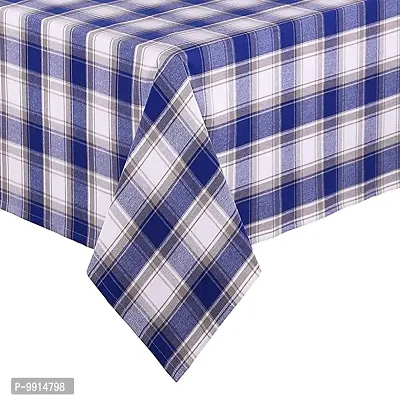 AJS Living Mercerised Fabric Cotton TC Checks/Blocks Design Rectangle 8 Feet Table Cloth Cover for Home/Office/Hotel Dining Bench, 6-8 Seater, 140 x240 cm, Blue Square