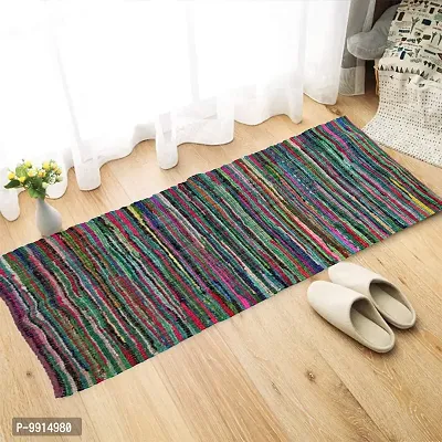 AJS Living Rectangle Cotton Rug Carpet, Multi Chindi Braid Runner Rug, Hand Woven  Reversible, Colour Vibrant Fabric Rags for Living/Dining Room Bedroom, Green Chidi (2.6*6)