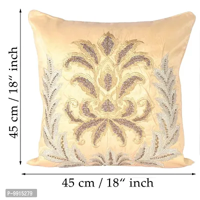 AJS Living Cushion Cover, Pillow for Home Office School Chair seat, Takiya of Antic Gold Bead & Thread Work Cushion Covers TC - 300, Set of 5, Size - 45 * 45 cm / 18 x 18 Inch-thumb5