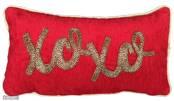 AJS Living Love Gifts Embroidered Cushion Cover with Filler, Gift for Valentine Specail Ocassion Pillow, Takiya in Hand Work Cushions, Size- 10x16 inches