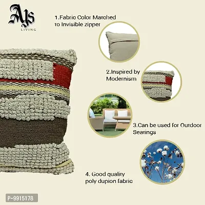 AJS Living Cushion with Cover , Pillow for Home Office School Chair seat, Takiya of Beige Floral Embroidere, Cushions TC - 300, Size - 18 x 18 Inch-thumb3