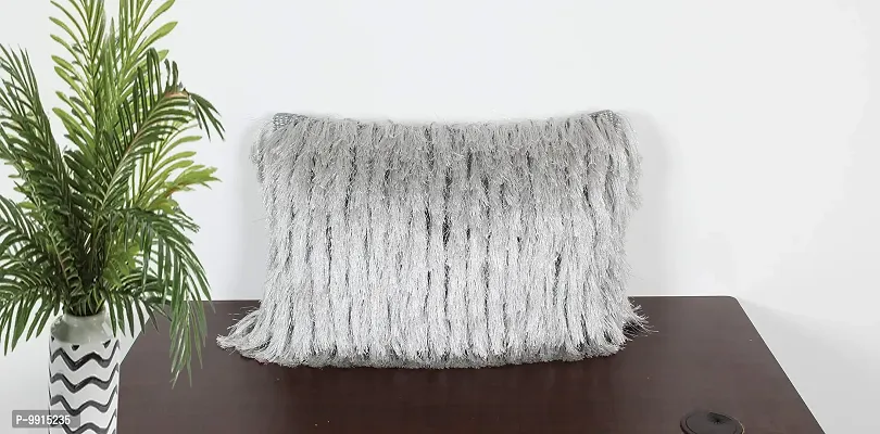 AJS Living 14X 20 Shaggy Plush Faux Fur Pillow Covers Fluffy Soft Soild Decorative Pillow Cushion Case for Bed Couch, Grey-thumb4