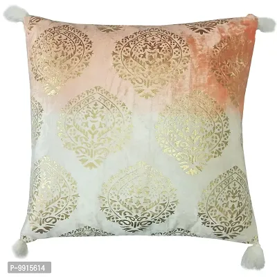 AJS Living Front Cotton Cushion Cover with Back Polyester Fabric Hand Embroidered, Decorative, Attractive, Beautiful & Elegant Sofa, Bed Room Size 18 x 18 Inch (Blush)-thumb0