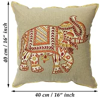 AJS Living Elephant Print Designer Decorative Ethnic Cushion Cover with Golden Tissue Piping for Sofa (16 x 16 inch, red and Other rajvada Colors)-thumb3