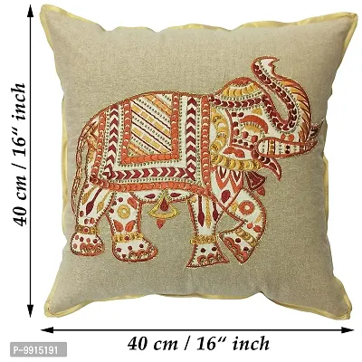 AJS Living Elephant Print Designer Decorative Ethnic Cushion Cover with Golden Tissue Piping for Sofa (16 x 16 inch, red and Other rajvada Colors)-thumb4