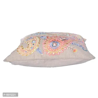 AJS Living Cushion with Cover , Pillow for Home Office School Chair seat, Takiya of Blush Floral Embroidered with Green Edge Work Cushions TC - 300, Size - 50 * 50 cm / 20 x 20 Inch-thumb4