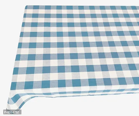 AJS Living Mercerised Fabric Cotton TC Checks/Blocks Design Rectangle 8 Feet Table Cloth Cover for Home/Office/Hotel Dining Bench, 6-8 Seater, 140 x240 cm, Blue Square-thumb3