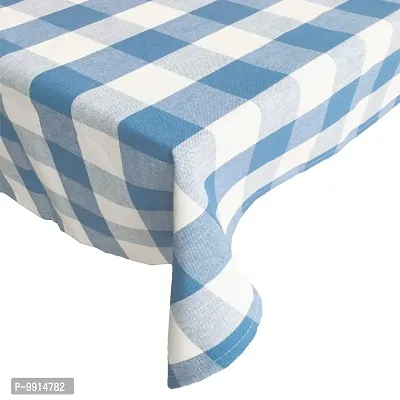 AJS Living Mercerised Fabric Cotton TC Checks/Blocks Design Rectangle 8 Feet Table Cloth Cover for Home/Office/Hotel Dining Bench, 6-8 Seater, 140 x240 cm, Blue Square