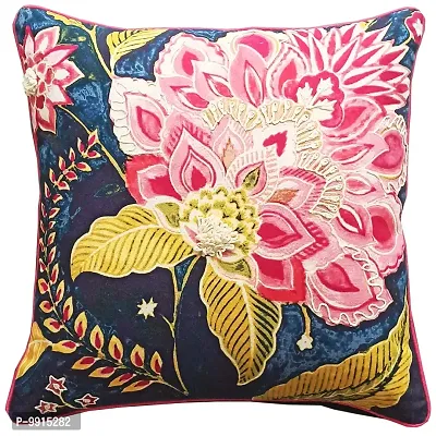 AJS Living Cushion with Cover , Pillow for Home Office School Chair seat, Takiya of Beautiful Embroidery Work Cushions, Colour- Blue, Size- 18 x 18