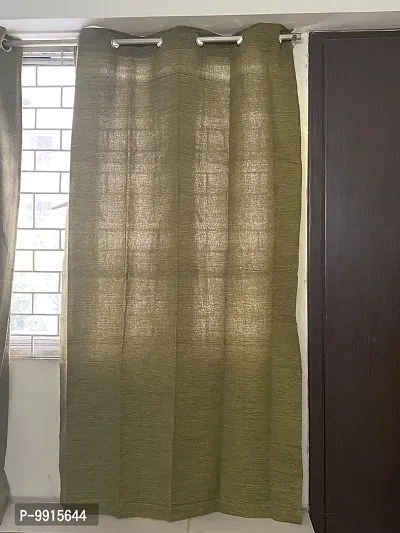 AJS LIVING Pure Cotton Curtain Solid Colour Curtains for Window - 7 Feet Long, Light Weight Filtering Blackout in Living Room/Bedroom with Drapes Canvas Eyelet (Set of 2, Green)-thumb3