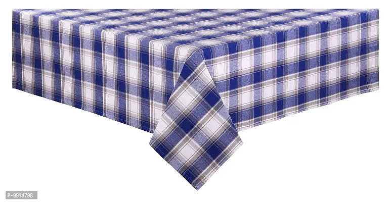 AJS Living Mercerised Fabric Cotton TC Checks/Blocks Design Rectangle 8 Feet Table Cloth Cover for Home/Office/Hotel Dining Bench, 6-8 Seater, 140 x240 cm, Blue Square-thumb4