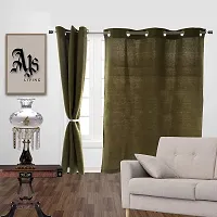 AJS LIVING Pure Cotton Curtain Solid Colour Curtains for Window - 7 Feet Long, Light Weight Filtering Blackout in Living Room/Bedroom with Drapes Canvas Eyelet (Set of 2, Green)-thumb1