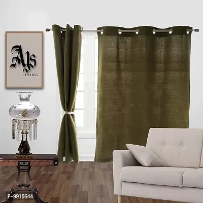 AJS LIVING Pure Cotton Curtain Solid Colour Curtains for Window - 7 Feet Long, Light Weight Filtering Blackout in Living Room/Bedroom with Drapes Canvas Eyelet (Set of 2, Green)-thumb2