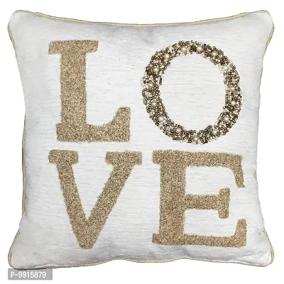 AJS Living Love Gifts Embroidered Cushion Cover with Filler, Gift for Valentine Specail Ocassion Pillow, Takiya in Hand Work Cushions, Size- 12x12 inches