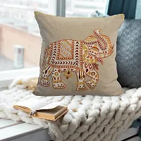 AJS Living Elephant Print Designer Decorative Ethnic Cushion Cover with Golden Tissue Piping for Sofa (16 x 16 inch, red and Other rajvada Colors)-thumb1