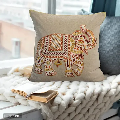 AJS Living Elephant Print Designer Decorative Ethnic Cushion Cover with Golden Tissue Piping for Sofa (16 x 16 inch, red and Other rajvada Colors)-thumb2