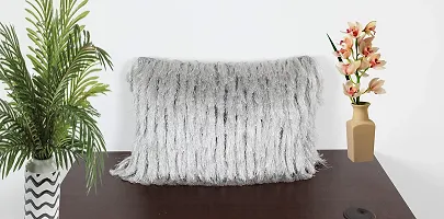 AJS Living 14X 20 Shaggy Plush Faux Fur Pillow Covers Fluffy Soft Soild Decorative Pillow Cushion Case for Bed Couch, Grey-thumb1