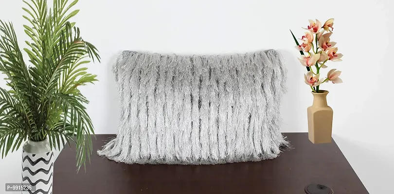 AJS Living 14X 20 Shaggy Plush Faux Fur Pillow Covers Fluffy Soft Soild Decorative Pillow Cushion Case for Bed Couch, Grey-thumb2