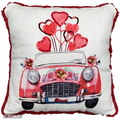 AJS Living Love Gifts Embroidered Cushion Cover with Filler, Gift for Valentine Specail Ocassion Pillow, Takiya in Hand Work Cushions, Red Multi Size- 12x12 inches-thumb0