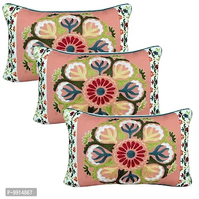 AJS Living Cushion Cover, Pillow for Home Office School Chair seat, Takiya of Elegant Embroidery, Takiya of and Beige Floral Cushions TC - 200, Set of 3-thumb0