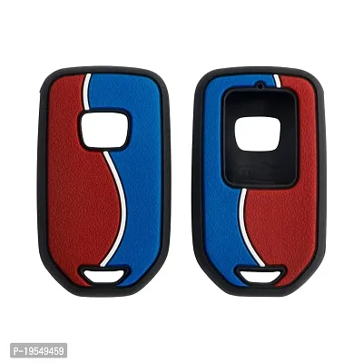 CARMATE Silicone Car Key Cover with Keychain for Honda City ( Red Blue-D09 )-thumb3