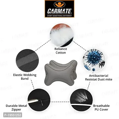 CARMATE A Grade Polyurethane + Polyester High Elastic Car Neck Rest Cushion Pillow (Grey) - Pack of 2-thumb3