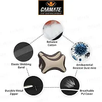 CARMATE A grade Polyurethane + Polyester High Elastic Car Neck Rest Cushion Pillow - Set of 2 (Beige  Black)-thumb2