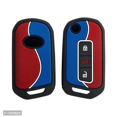 CARMATE Silicone Car Key Cover with Keychain for Mahindra XUV700 ( Red Blue-D07 )-thumb3