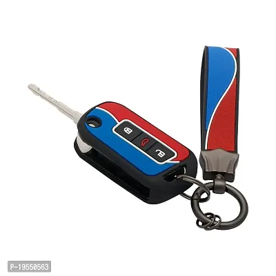 CARMATE Silicone Car Key Cover with Keychain for Mahindra XUV700 ( Red Blue-D07 )