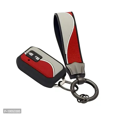 CARMATE Silicone Car Key Cover with Keychain for Maruti Baleno 2019+ ( Red Grey-D04 )