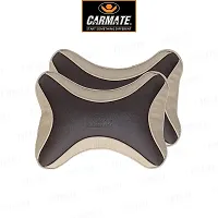 CARMATE Car Neck Rest Cushion Pillow - Set of 2 (Black  Beige)-thumb4