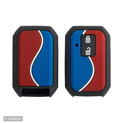 CARMATE Silicone Car Key Cover with Keychain for Maruti Baleno 2019+ ( Red Blue-D04 )-thumb3