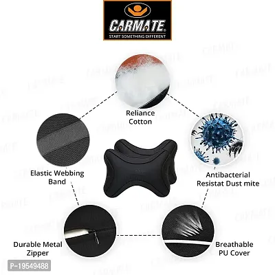 CARMATE Polyurethane  Polyester High Elastic Car Neck Rest Cushion Pillow - Pack of 2 (Black)-thumb3