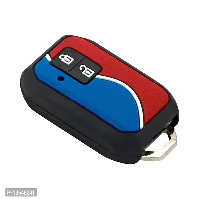 CARMATE Silicone Car Key Cover with Keychain for Maruti Baleno 2019+ ( Red Blue-D04 )-thumb2