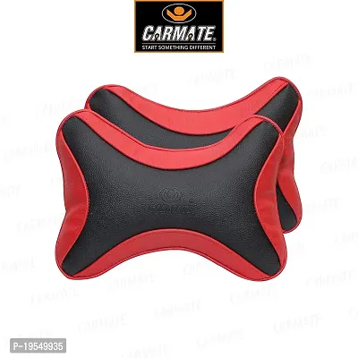 CARMATE Car Neck Rest Cushion Pillow - Set of 2 (Black  Red)-thumb5